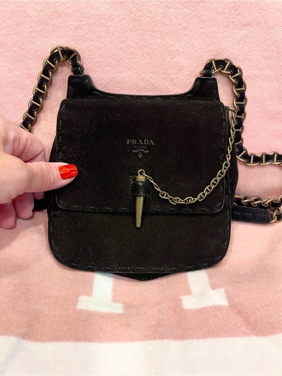 Prada Handbags - Prada⭐️✌🏻Vintage! RARE! Black Suede Crossbody/shoulder Bag with Chain Strap!